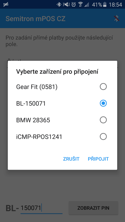 vyberte zařízení BT